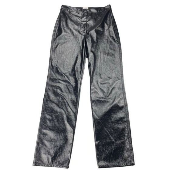 WILFRED Aritzia Vegan Leather Vinyl Straight Leg Tempest Sz 6 Black - Picture 2 of 6